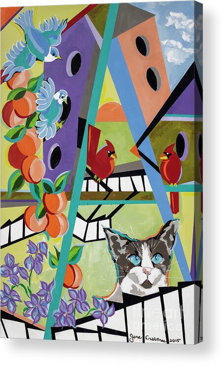 Cat Painting Acrylic Print featuring the painting Ozzies Florida Garden by Jane Crabtree