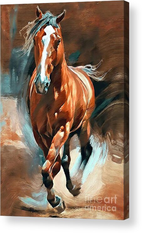 Watercolor Acrylic Print featuring the painting Painting World Best Horse watercolor background b by N Akkash