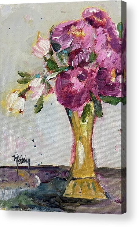 Peonies Acrylic Print featuring the painting Peonies in a Yellow Vase by Roxy Rich