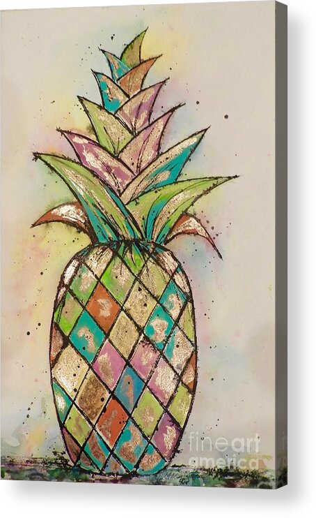 Pineapple Acrylic Print featuring the painting Pineapple Gold by Midge Pippel