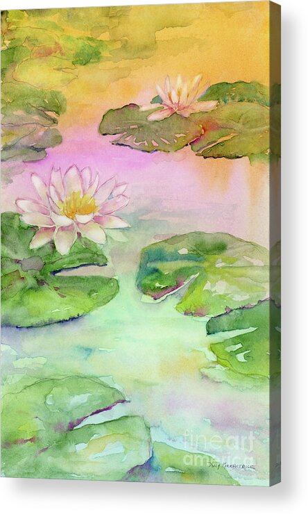 Lotus Blossom Acrylic Print featuring the painting Pink Pond by Amy Kirkpatrick