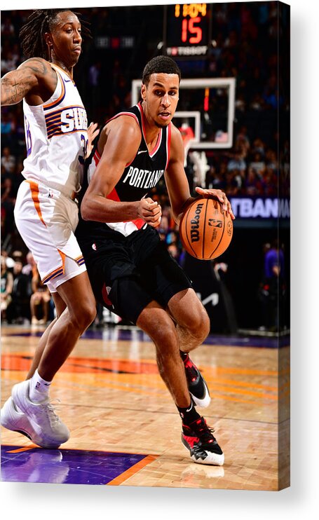 Nba Pro Basketball Acrylic Print featuring the photograph Portland Trailblazers v Phoenix Suns by Barry Gossage