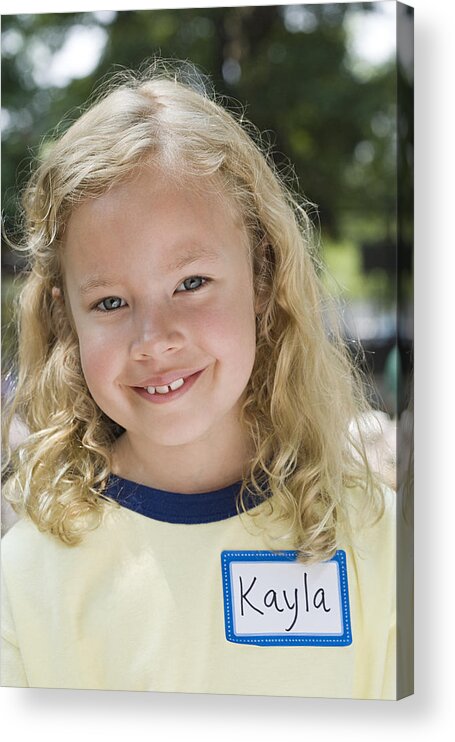 Education Acrylic Print featuring the photograph Portrait of a girl with name tag by Image Source