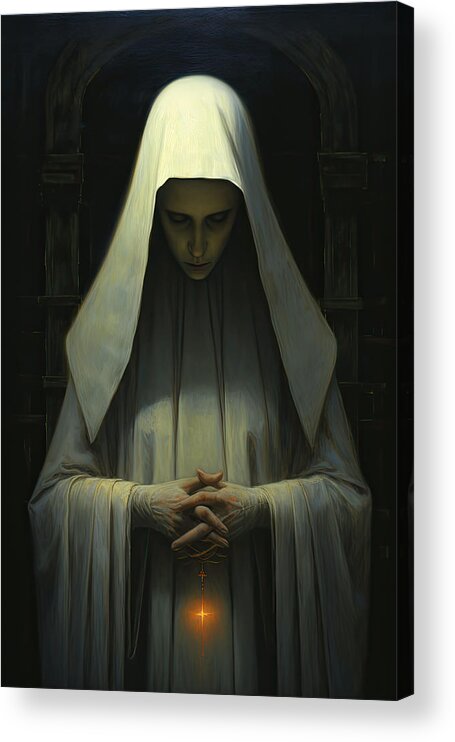 Nun Acrylic Print featuring the painting Praying Nun by My Head Cinema