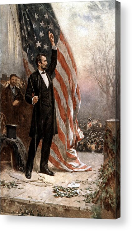 Abraham Lincoln Acrylic Print featuring the painting President Abraham Lincoln Giving A Speech by War Is Hell Store