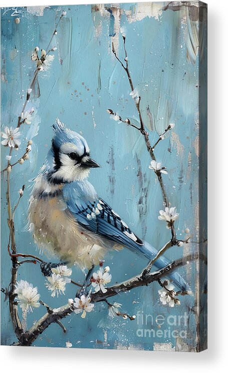 Blue Jay Acrylic Print featuring the painting Pretty Blue Jay by Tina LeCour