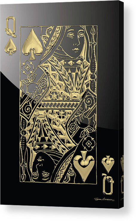 'gamble' Collection By Serge Averbukh Acrylic Print featuring the digital art Queen of Spades in Gold on Black  by Serge Averbukh