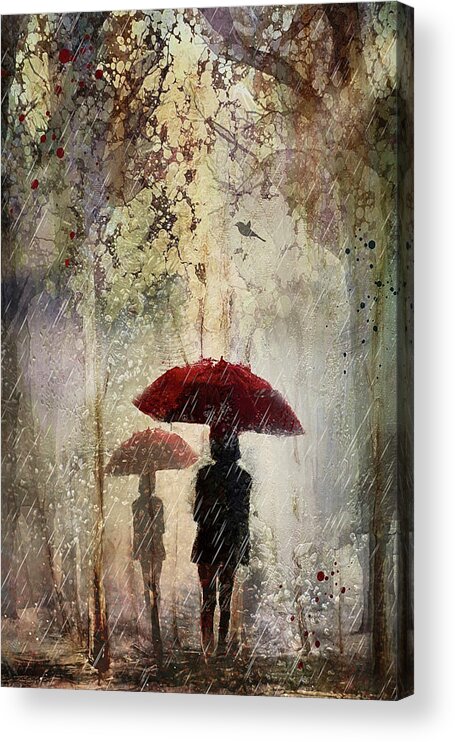 Rain Acrylic Print featuring the digital art Rain in the park by Maggy Pease