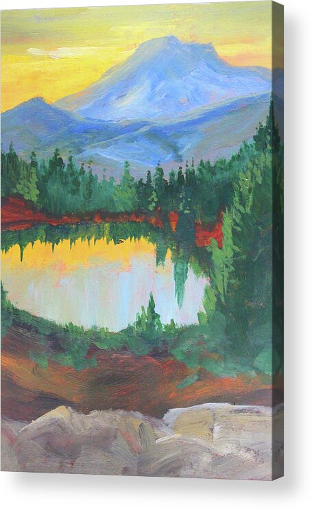 Mount Rainier Acrylic Print featuring the painting Rainier Sundown by Nancy Merkle