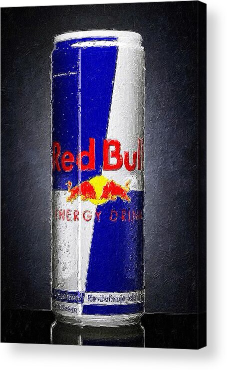 Red Bull Acrylic Print featuring the painting Red Bull Ode To Andy Warhol Can by Tony Rubino
