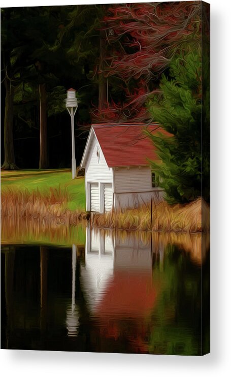 Red Roof Boat House Acrylic Print featuring the photograph Red Roof Boat House by Sandra J's