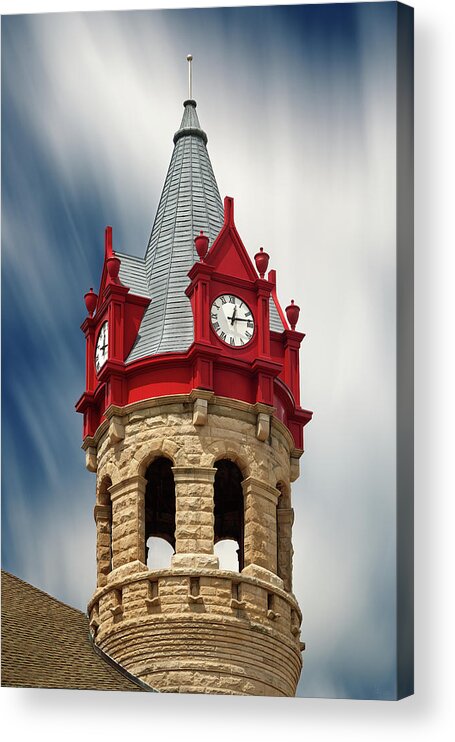 Stoughton Acrylic Print featuring the photograph Red White and Blue - Stoughton Opera House clock tower by Peter Herman