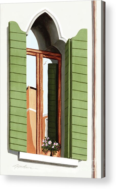Window Reflections Acrylic Print featuring the painting REFLECTIONS OF VENICE - Prints of Oil Painting by Mary Grden