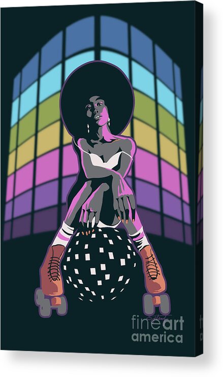 Roller Skate Acrylic Print featuring the painting Retro Disco Roller Queen by Sassan Filsoof