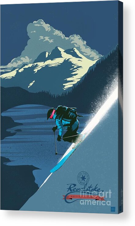 Revelstoke Acrylic Print featuring the painting Retro Revelstoke ski poster by Sassan Filsoof