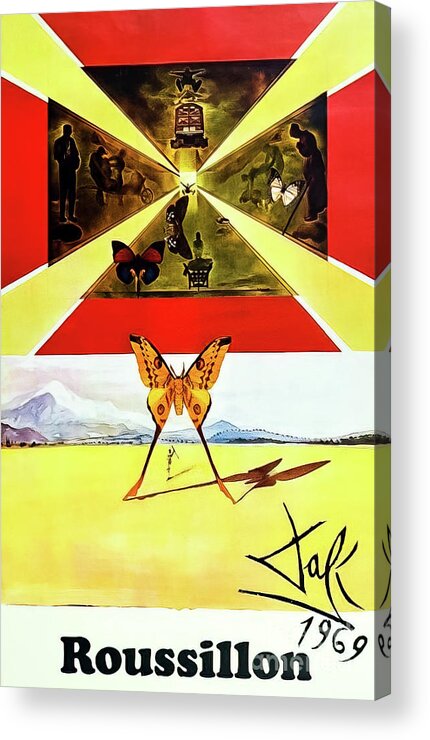 1969 Acrylic Print featuring the drawing Roussillon France Travel Poster by Salvador Dali 1969 by M G Whittingham