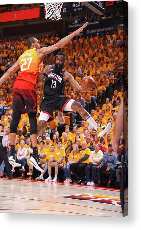 James Harden Acrylic Print featuring the photograph Rudy Gobert and James Harden by Bill Baptist