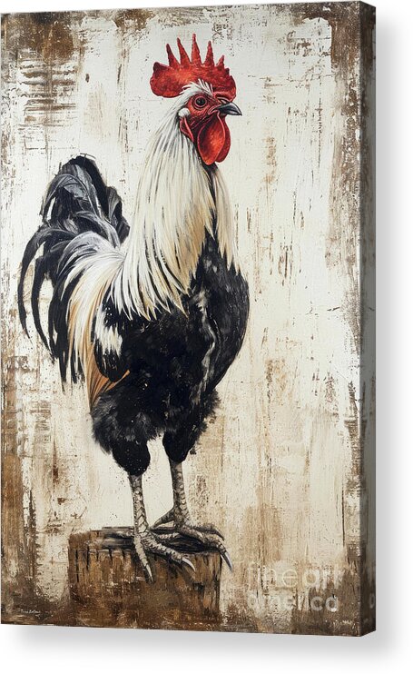 Rooster Acrylic Print featuring the painting Rustic Country Rooster by Tina LeCour