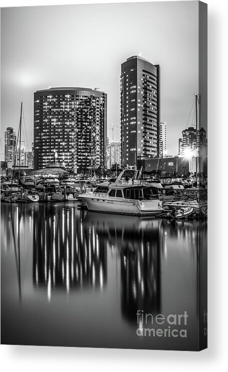 2012 Acrylic Print featuring the photograph San Diego Embarcadero Marina Black and White Picture by Paul Velgos