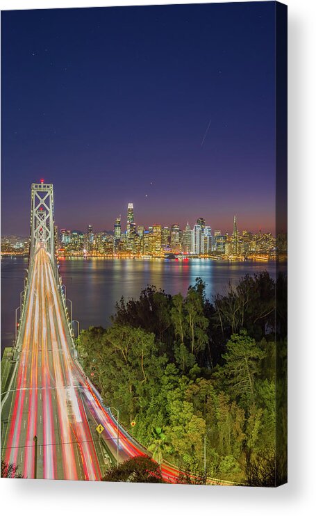 Bay Area Acrylic Print featuring the photograph San Francisco Bay Bridge Nightscape Portrait by Scott McGuire