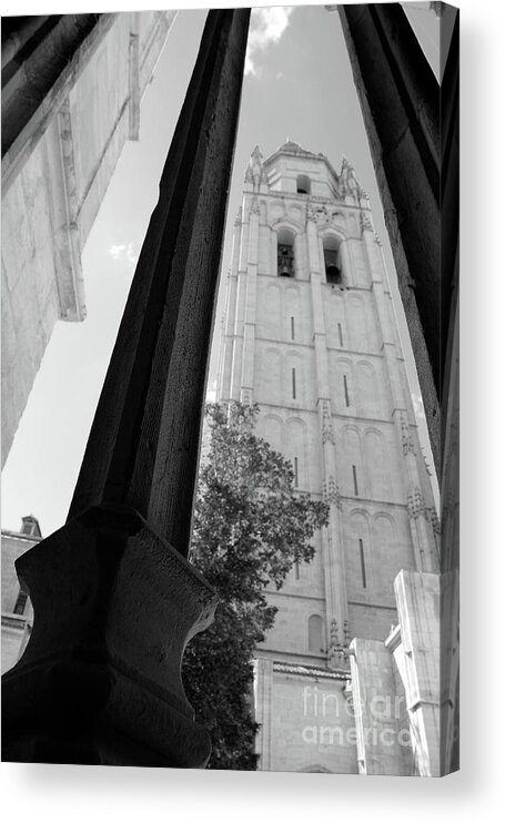 Spain Acrylic Print featuring the photograph Segovia - Cathedral Tower BW by Nieves Nitta