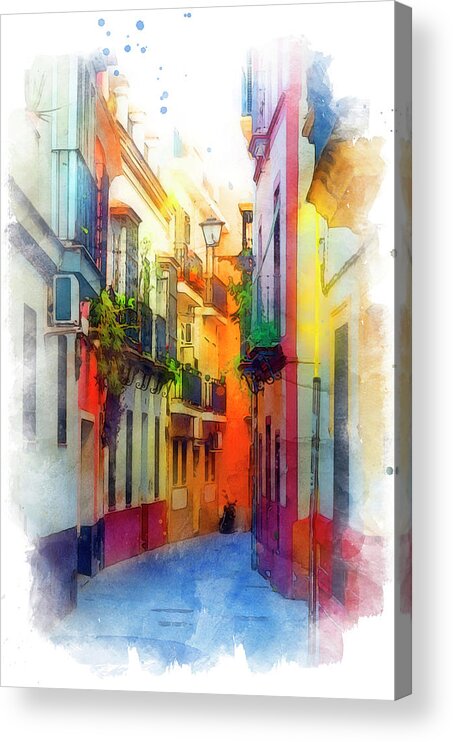 Sevilla Acrylic Print featuring the painting Seville, the colorful streets of Spain - 37 by AM FineArtPrints