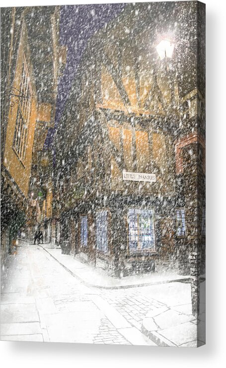 'little Shambles' Acrylic Print featuring the photograph Shambles by Night in the snow by Sue Leonard
