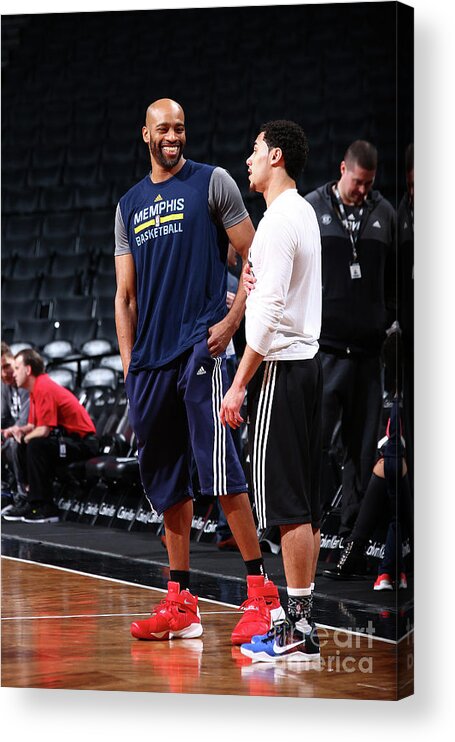Nba Pro Basketball Acrylic Print featuring the photograph Shane Larkin and Vince Carter by Reid Kelley