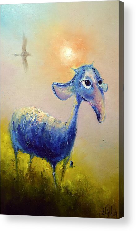 Russian Artists New Wave Acrylic Print featuring the painting Sheep Dreams in Sunset by Igor Medvedev