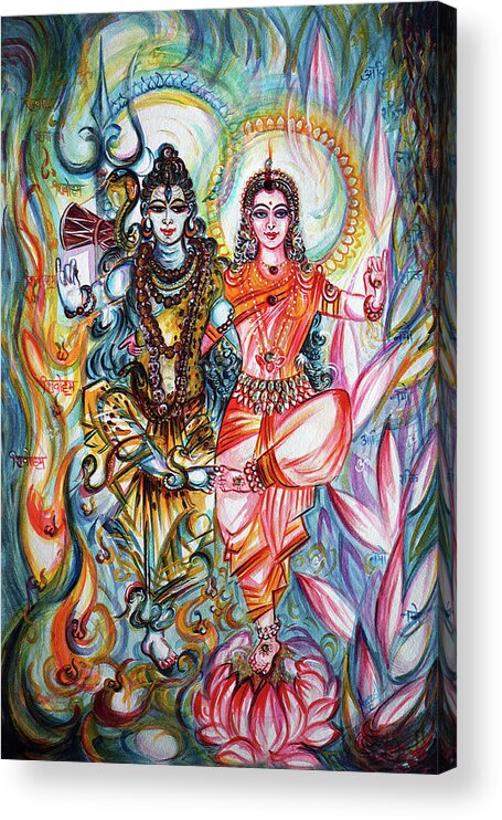 Shiv Acrylic Print featuring the painting Shiva Parvati - dancing by Harsh Malik