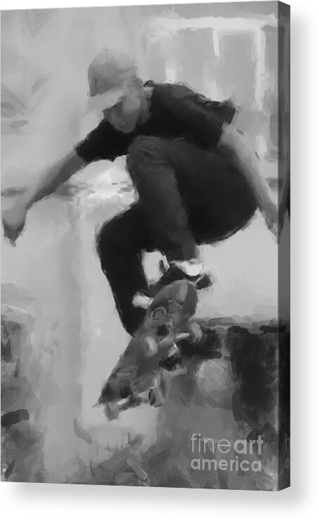  Acrylic Print featuring the painting Skateboarder Big Jump by Gary Arnold