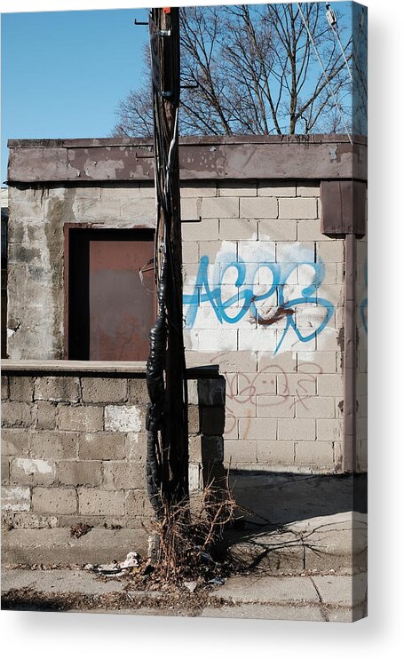 Urban Acrylic Print featuring the photograph Small Shack, Short Wall And A Pole by Kreddible Trout