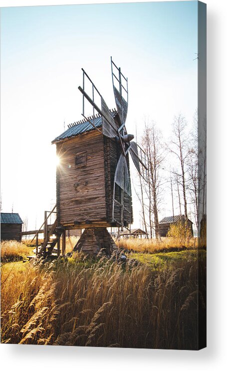 Medieval Acrylic Print featuring the photograph Small wooden mill with beautiful sun star by Vaclav Sonnek