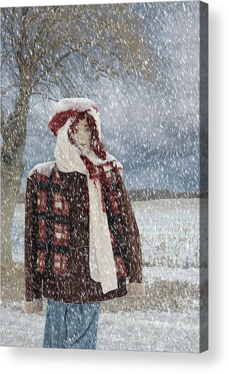 Snow Acrylic Print featuring the mixed media Snow Girl by Moira Law