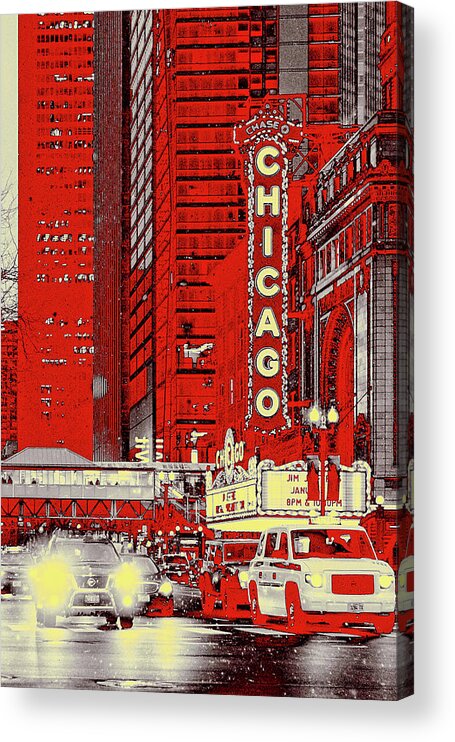 Snow In Chi Town Acrylic Print featuring the mixed media Snow in Chi Town by Susan Maxwell Schmidt