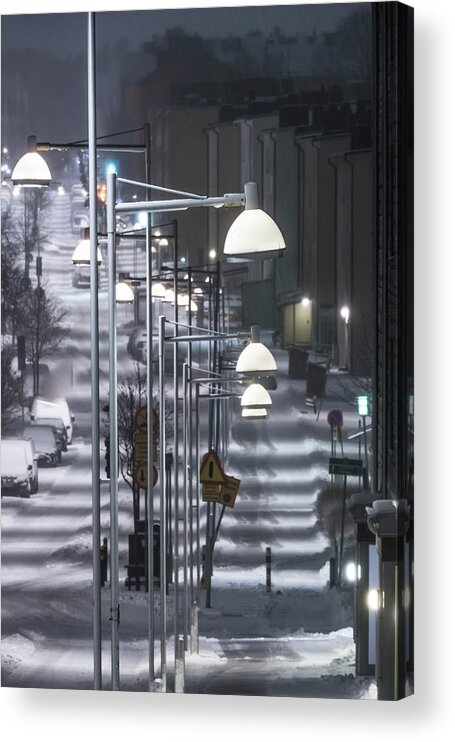 Aspudden Acrylic Print featuring the photograph Snowy street Stockholm by Alexander Farnsworth