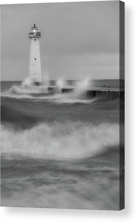 America Acrylic Print featuring the photograph Sodus Bay Lighthouse during a storm. by Kyle Lee