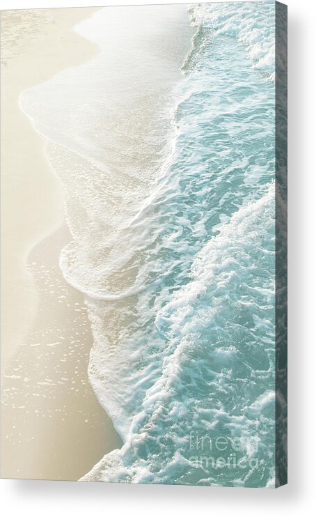 Color Acrylic Print featuring the mixed media Soft Teal Gold Ocean Dream Waves #1 #water #decor #art by Anitas and Bellas Art