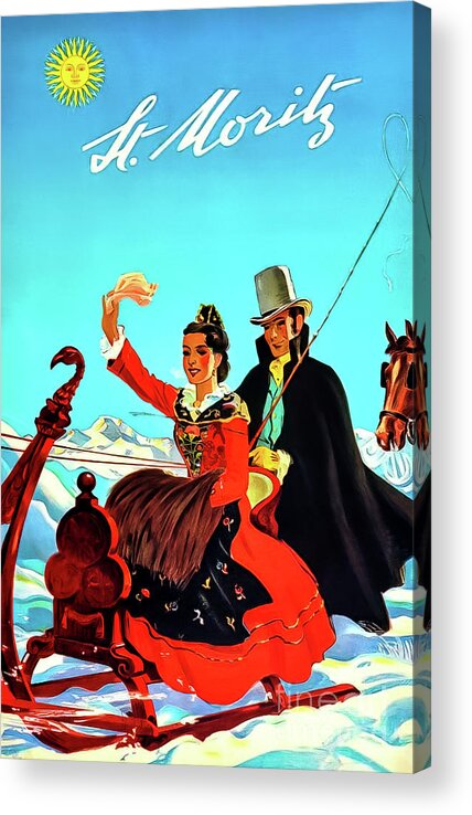 1944 Acrylic Print featuring the drawing St Moritz Switzerland Travel Poster 1944 by M G Whittingham
