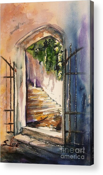 Stairway Acrylic Print featuring the painting Stairway to Heaven by Sonia Mocnik