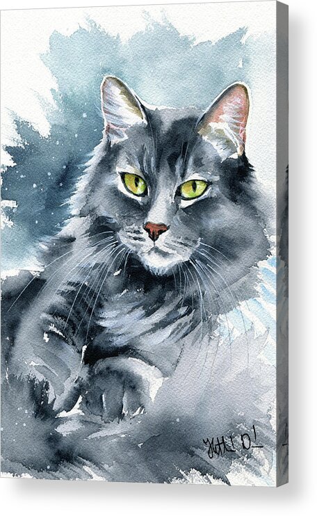 Cats Acrylic Print featuring the painting Stanford Maine Coon Cat Painting by Dora Hathazi Mendes