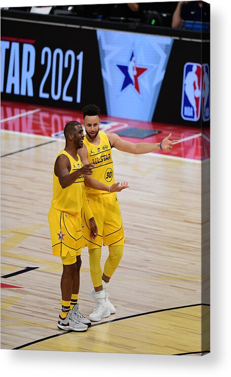 Stephen Curry Acrylic Print featuring the photograph Stephen Curry and Chris Paul by Adam Hagy