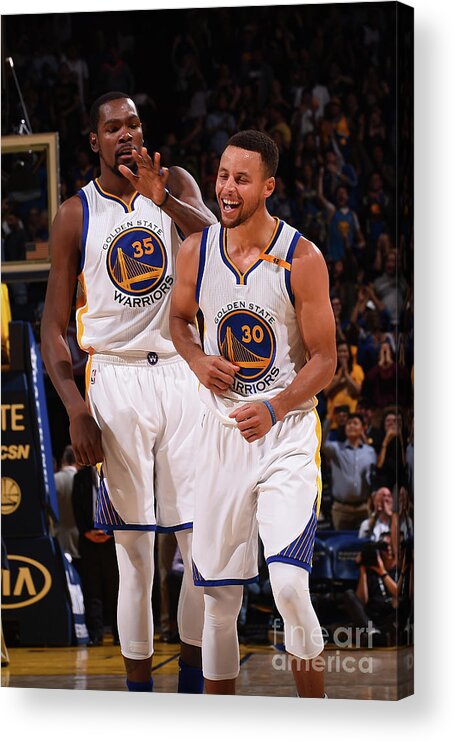 Stephen Curry Acrylic Print featuring the photograph Stephen Curry and Kevin Durant by Noah Graham