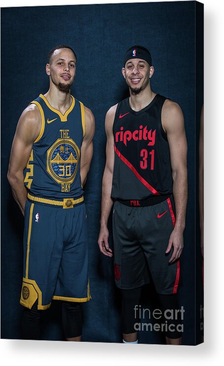 Nba Pro Basketball Acrylic Print featuring the photograph Stephen Curry and Seth Curry by Michael J. Lebrecht Ii