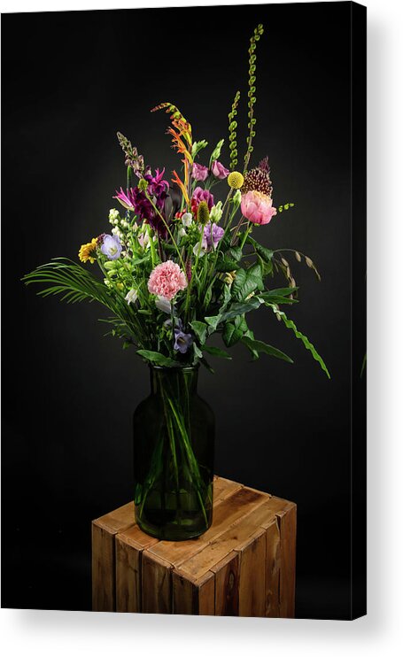 Still Life Acrylic Print featuring the digital art Still life field bouquet in a vase by Marjolein Van Middelkoop