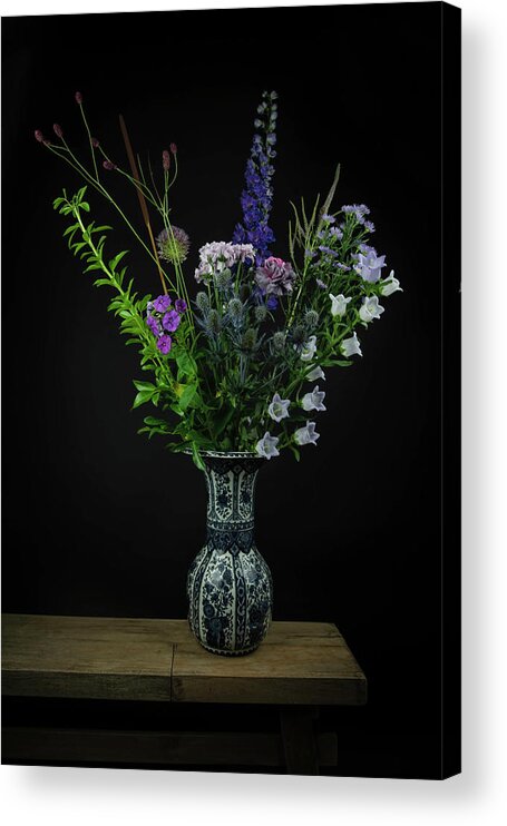 Still Life Acrylic Print featuring the photograph Still life Purple in Dutch blue by Marjolein Van Middelkoop