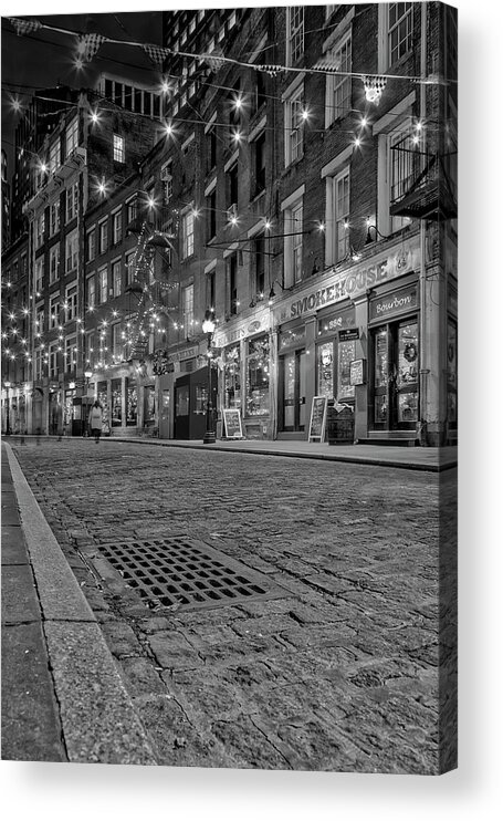Stone Street Acrylic Print featuring the photograph Stone Street Manhattan BW by Susan Candelario
