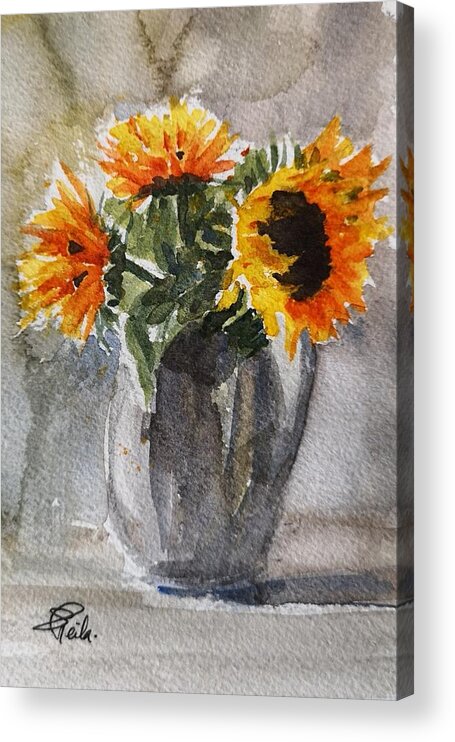 Still Life Acrylic Print featuring the painting Sunflowers by Sheila Romard