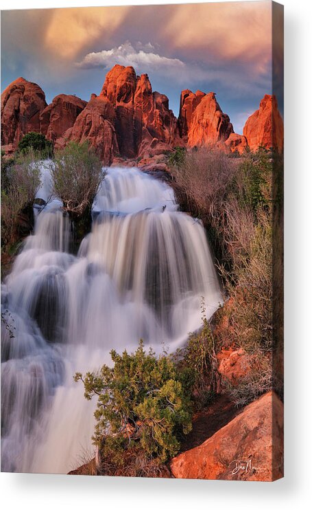 Moab Acrylic Print featuring the photograph Sunset at Faux Falls by Dan Norris