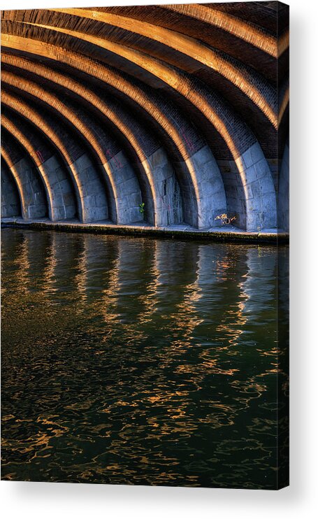 Abstract Acrylic Print featuring the photograph Sunset Under The Bridge by Artur Bogacki